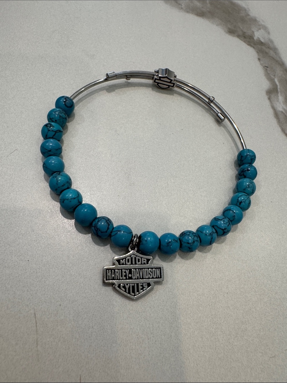 Harley-Davidson Turquoise Bead Bracelet with Logo Charm